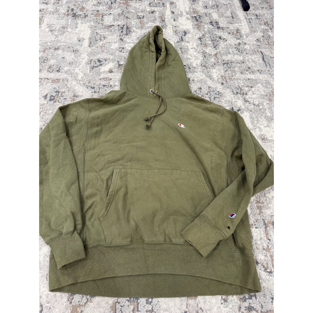 Champion Reverse Weave Hoodie Olive Green Pullover Sweatshirt Mens Large 1517
